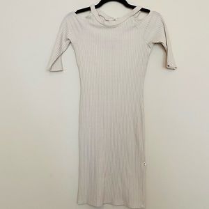 Ribbed cold shoulder body con dress
